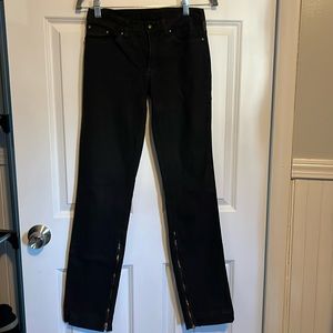Versace black straight leg jeans with zippers. Women’s 26x 40. Minor wear